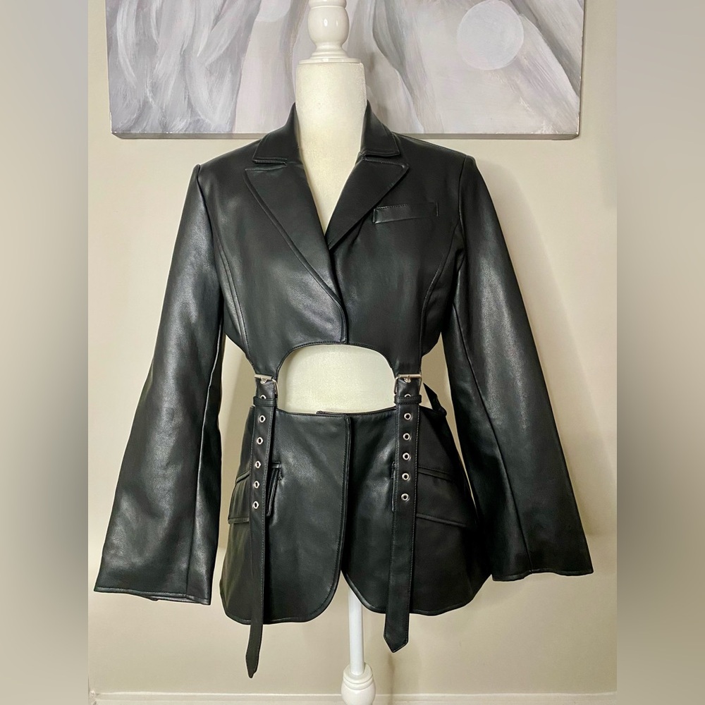 Black Women's Cut-Out Leather blazer